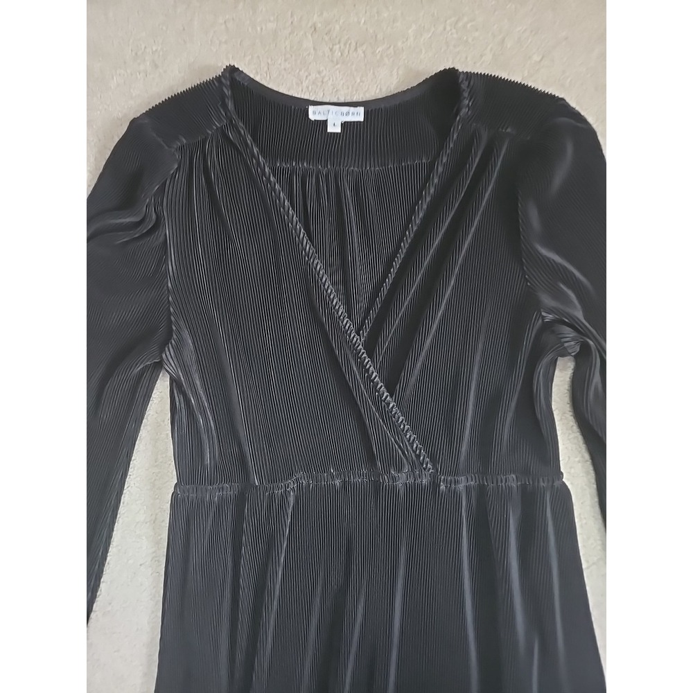Baltic Born Black Faux Wrap Maxi Dress Sz L - Crushed Velvet Ribbed Holiday Glam - Picture 6 of 12